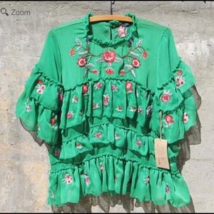 Green Floral Boho Blouse